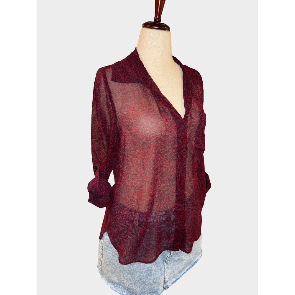 Women’s Tommy Hilfiger Semi Sheer Navy Red Print Blouse Size M